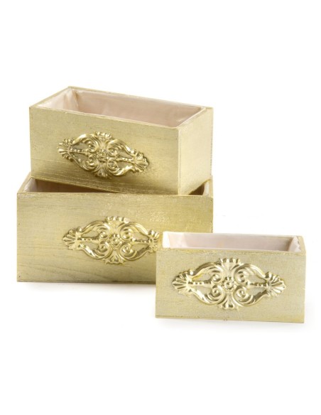 SET 3 CAJAS RECTANGULAR  DECORACION ELEGANTE ORO P21X10 H10-GR30X16 H14