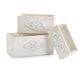 SET 3 CAJAS RECTANGULAR DECORACION ELEGANTE BLANCA P21X10 H10-GR30X16 H14