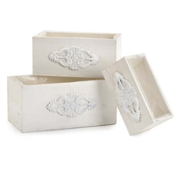 SET 3 CAJAS RECTANGULAR DECORACION ELEGANTE BLANCA P21X10 H10-GR30X16 H14