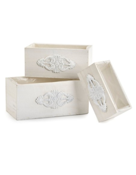 SET 3 CAJAS RECTANGULAR DECORACION ELEGANTE BLANCA P21X10 H10-GR30X16 H14