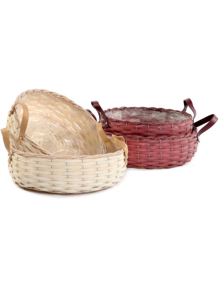 CESTOS REDONDOS MIMBRE NATURAL S/2  ASAS MIX COLOR S.D.34H10 B.D.38H12