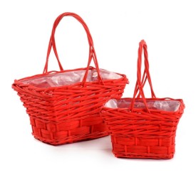 CESTA MIMBRE RECTANGULAR ROJA CON ASA S/2 S.18X12,5H11,55/25 B.24X17H15/30