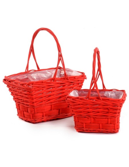 CESTA MIMBRE RECTANGULAR ROJA CON ASA S/2 S.18X12,5H11,55/25 B.24X17H15/30