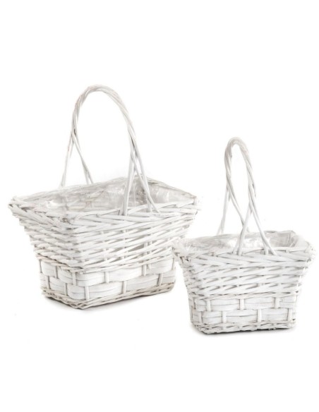 CESTA MIMBRE RECTANGULAR BLANCA CON ASA S/2 S.18X12,5H11,55/25 B.24X17H15/30