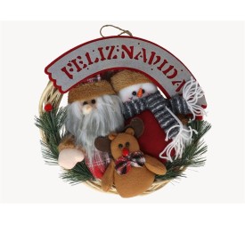 CORONA C/MUÑECOS+FELIZ NAVIDAD ROJO 30CM