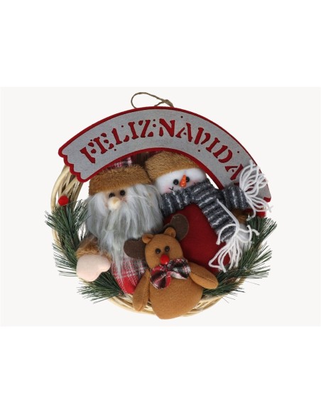 CORONA C/MUÑECOS+FELIZ NAVIDAD ROJO 30CM