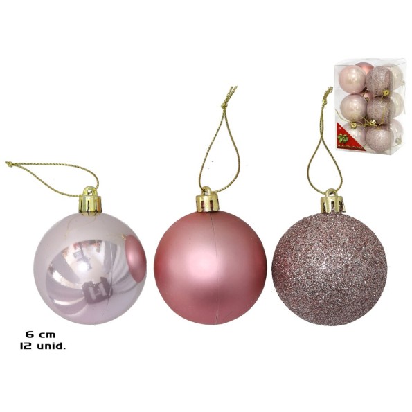 BOLA NAVIDAD X12 CAJA ROSA 6CM 3STD