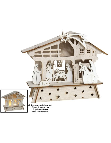 PORTAL BELEN MADERA 4LEDS 22X5,5X17,5CM