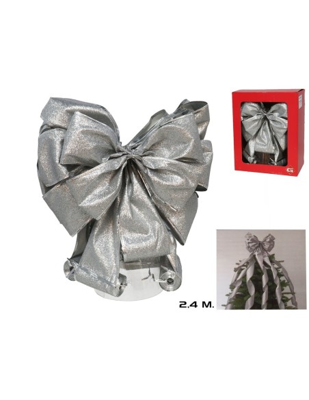 PUNTA DE ARBOL LAZO PLATA CON 6 CINTAS 25CMX2,4MT