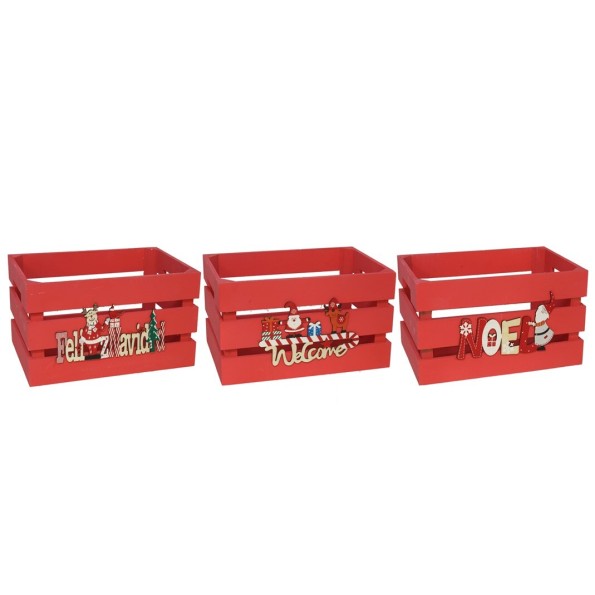 CAJA MADERA XMAS 24X16X14CM ROJO