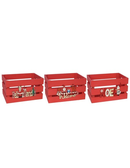 CAJA MADERA XMAS 24X16X14CM ROJO