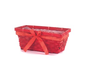 CESTO RECTANGULAR BAMBU ROJO CON LAZO  D.25X12H10