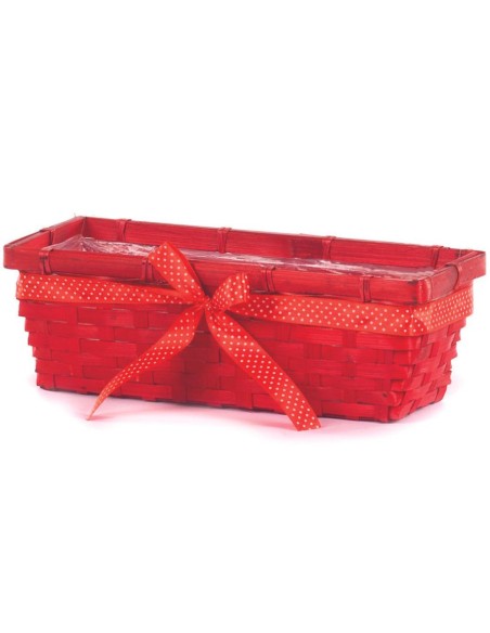 CESTO RECTANGULAR BAMBU ROJO CON LAZO D.30X12H10