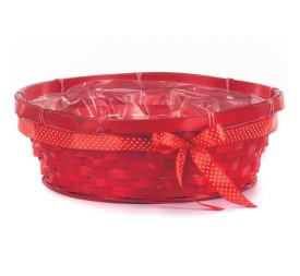 CESTO BAMBU OVALADO ROJO CON LAZO D.30H10