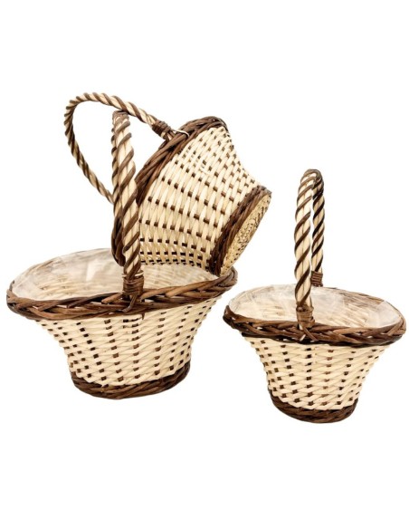 CESTAS DE MIMBRE OVALADAS NAT. S/3 BORDE OSCURO S.25X20H15/35 B.40X31H20/45
