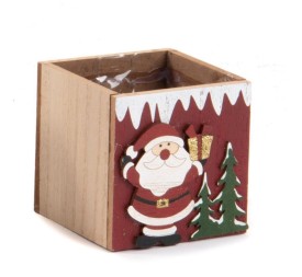CAJA DE MADERA CUADRADA DISEÑO PAPA NOEL 8X8H8