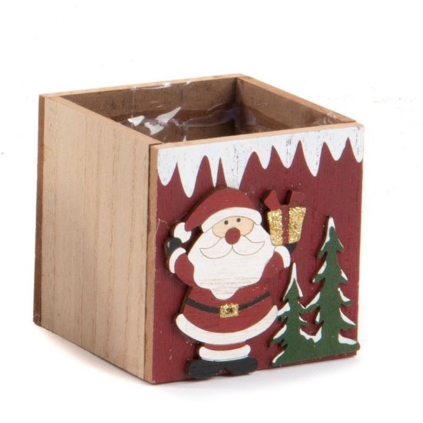 CAJA DE MADERA CUADRADA DISEÑO PAPA NOEL 8X8H8