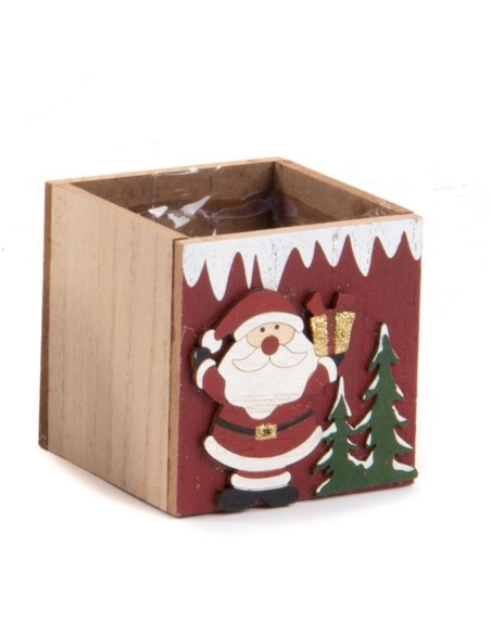 CAJA DE MADERA CUADRADA DISEÑO PAPA NOEL 8X8H8