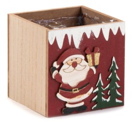 CAJA DE MADERA CUADRADA DISEÑO PAPA NOEL 10X10H10