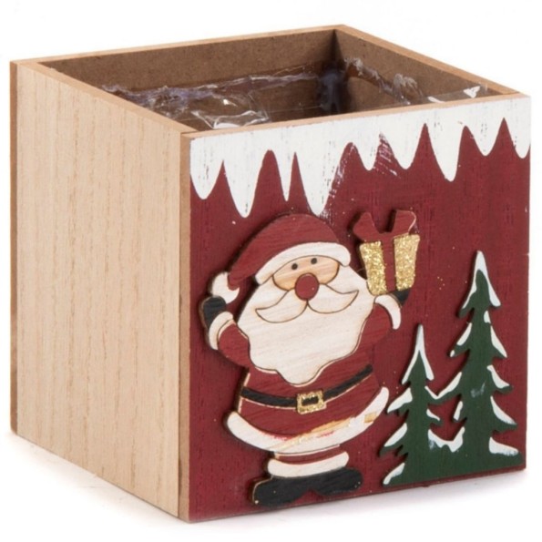 CAJA DE MADERA CUADRADA DISEÑO PAPA NOEL 10X10H10