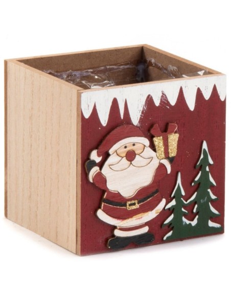 CAJA DE MADERA CUADRADA DISEÑO PAPA NOEL 10X10H10