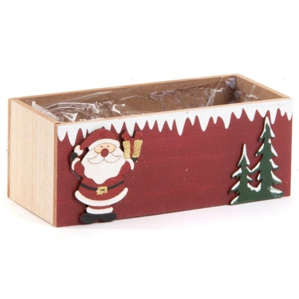 CAJA DE MADERA RECT. DISEÑO PAPA NOEL  24X9H9