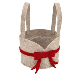 CESTA TELA FIELTRO  GRIS LAZO ROJO CON DOS ASAS D.14H23