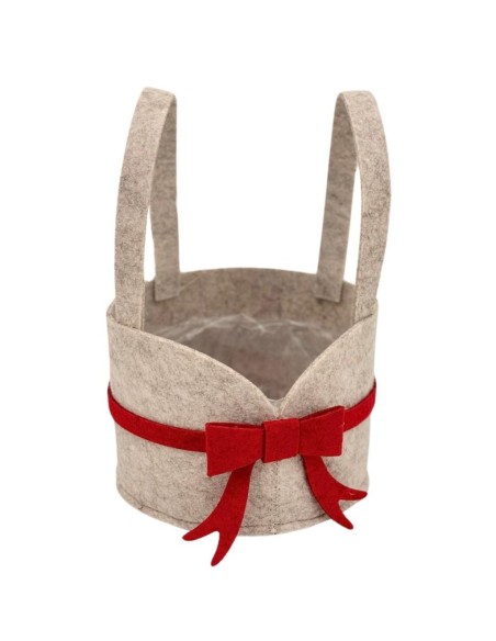 CESTA TELA FIELTRO  GRIS LAZO ROJO CON DOS ASAS D.14H23