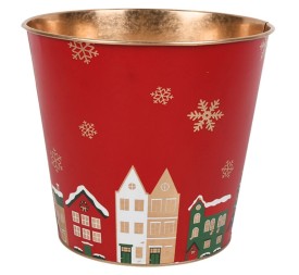 CUBO METAL ROJO PAISAJE NAVIDAD D.23H21