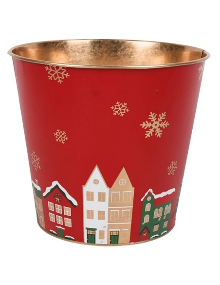 CUBO METAL ROJO PAISAJE NAVIDAD D.23H21