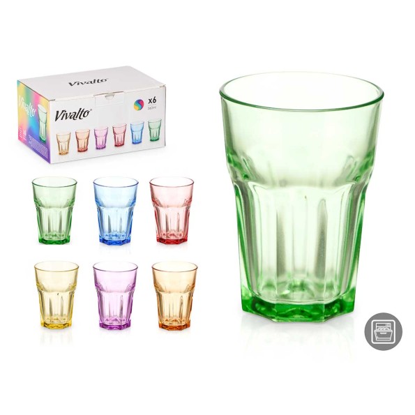 VASO VIDRIO 360 ML SURT 6 COLORES