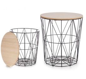 MESA METAL NEGRA TAPA MADERA 40X41CM