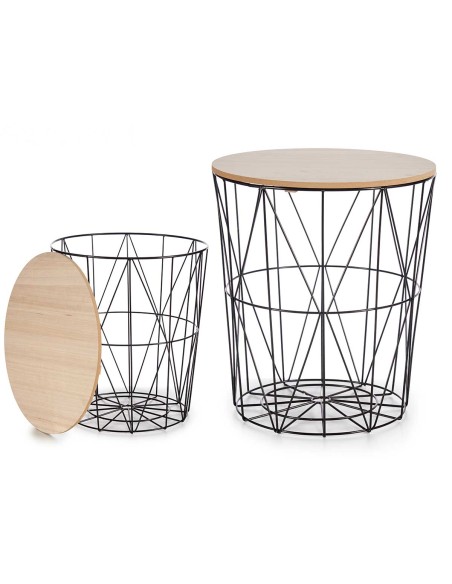 MESA METAL NEGRA TAPA MADERA 40X41CM