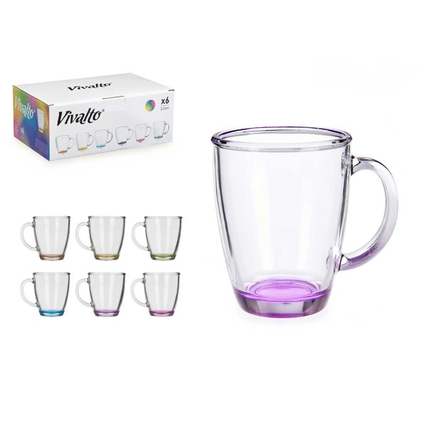 TAZA VIDRIO DESAYUNO COLOR 310 ML CON ASA