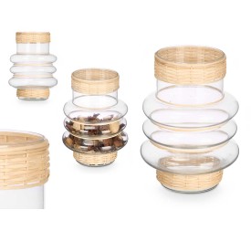 PORTAVELA AROS PEQ VIDRIO RATTAN