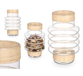 PORTAVELA AROS VIDRIO RATTAN