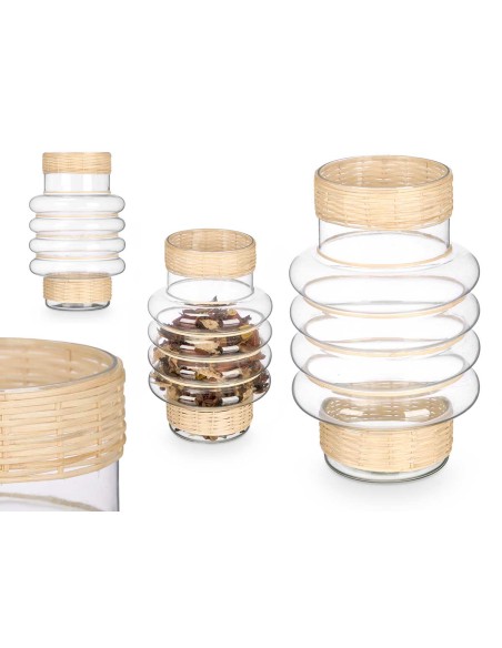 PORTAVELA AROS VIDRIO RATTAN