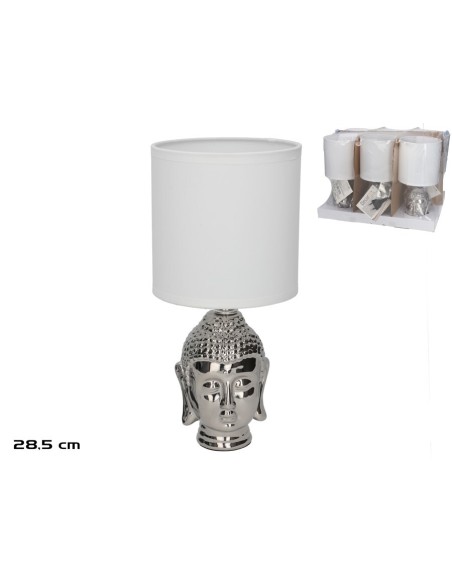 LAMPARA MESA CERAMICA BUDDHA PLATA 13X13X28,5CM