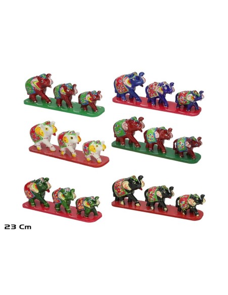 SET 3 PORTA-INCIENSO ELEFANTES 23CM MULTICOLOR