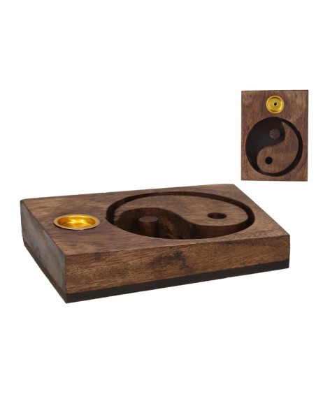 PORTA-INCIENSO MADERA YIN-YANG 7,6X9,5X2,5CM