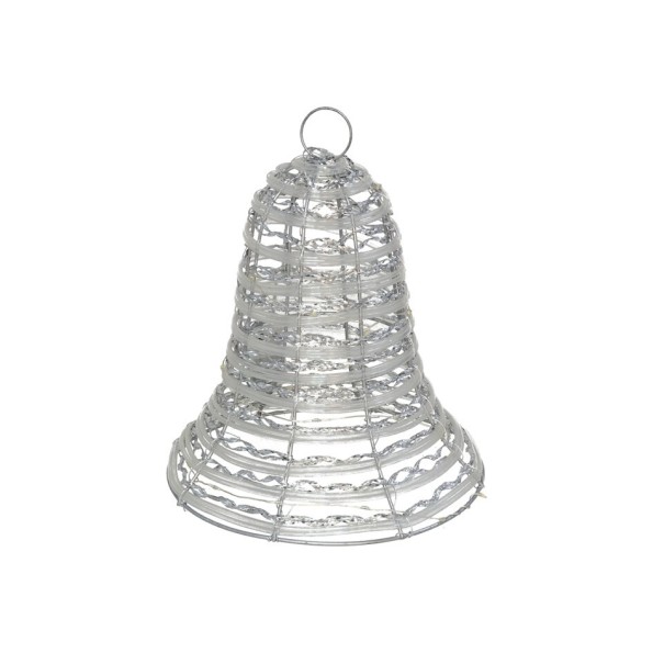 CAMPANA METAL XMAS 30 LUCES 20CM PLATA