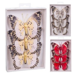S/3 MARIPOSA CON CLIP PLUMAS 3/M 11 X 0,80 X 9 CM