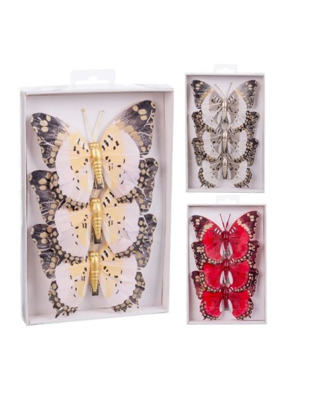S/3 MARIPOSA CON CLIP PLUMAS 3/M 11 X 0,80 X 9 CM