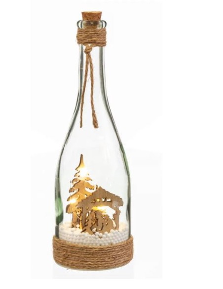 BOTELLA BELÉN CON LUZ VIDRIO 8 X 8 X 28 CM