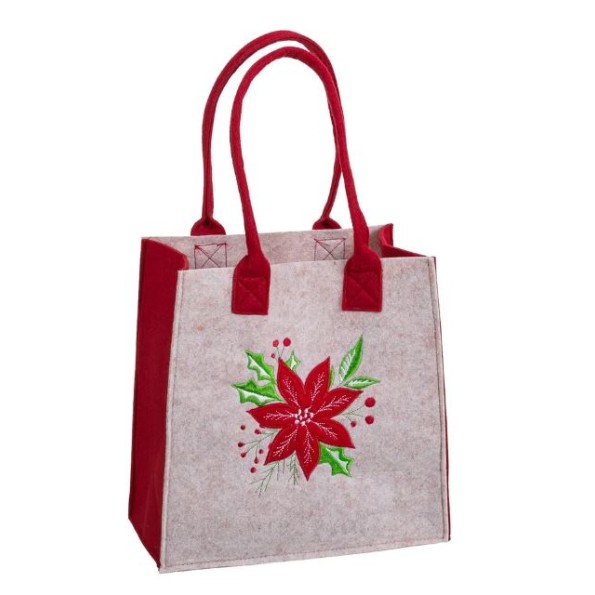 BOLSO POINSETTIA FIELTRO BEIGE-ROJO 23 X 23 X 12 CM