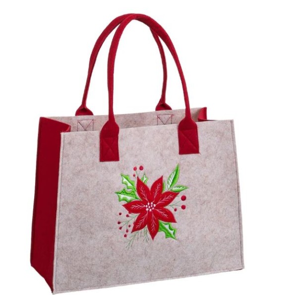 BOLSO POINSETTIA FIELTRO BEIGE-ROJO 35 X 27 X 15 CM