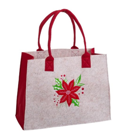 BOLSO POINSETTIA FIELTRO BEIGE-ROJO 40 X 30 X 18 CM