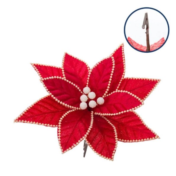 POINSETTIA CON CLIP POLIESTER ROJO 29 X 29 CM