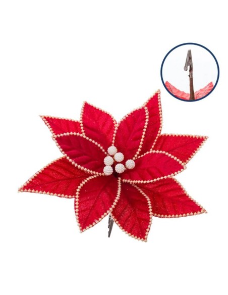 POINSETTIA CON CLIP POLIESTER ROJO 29 X 29 CM