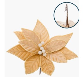 POINSETTIA CON CLIP POLIESTER ORO 29 X 29 CM